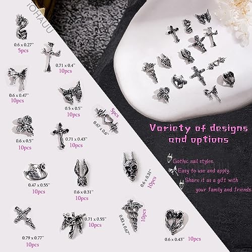 130pcs 3D Goth Nail Charms Y2K Chrome Nails Art & DIY Punk Bracelet Silver