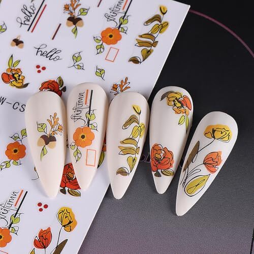 Fall Nail Art Stickers Decals Autumn Pumpkin Nail Decals 8PCS 3D fall pumpkin