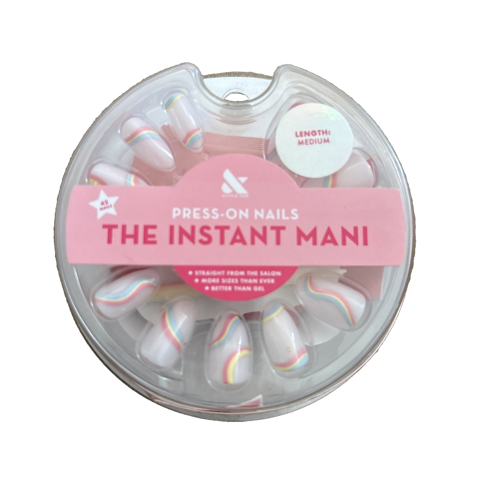 The Instant Mani Medium Length Press-On Nails Pastel Rainbow Design NEW
