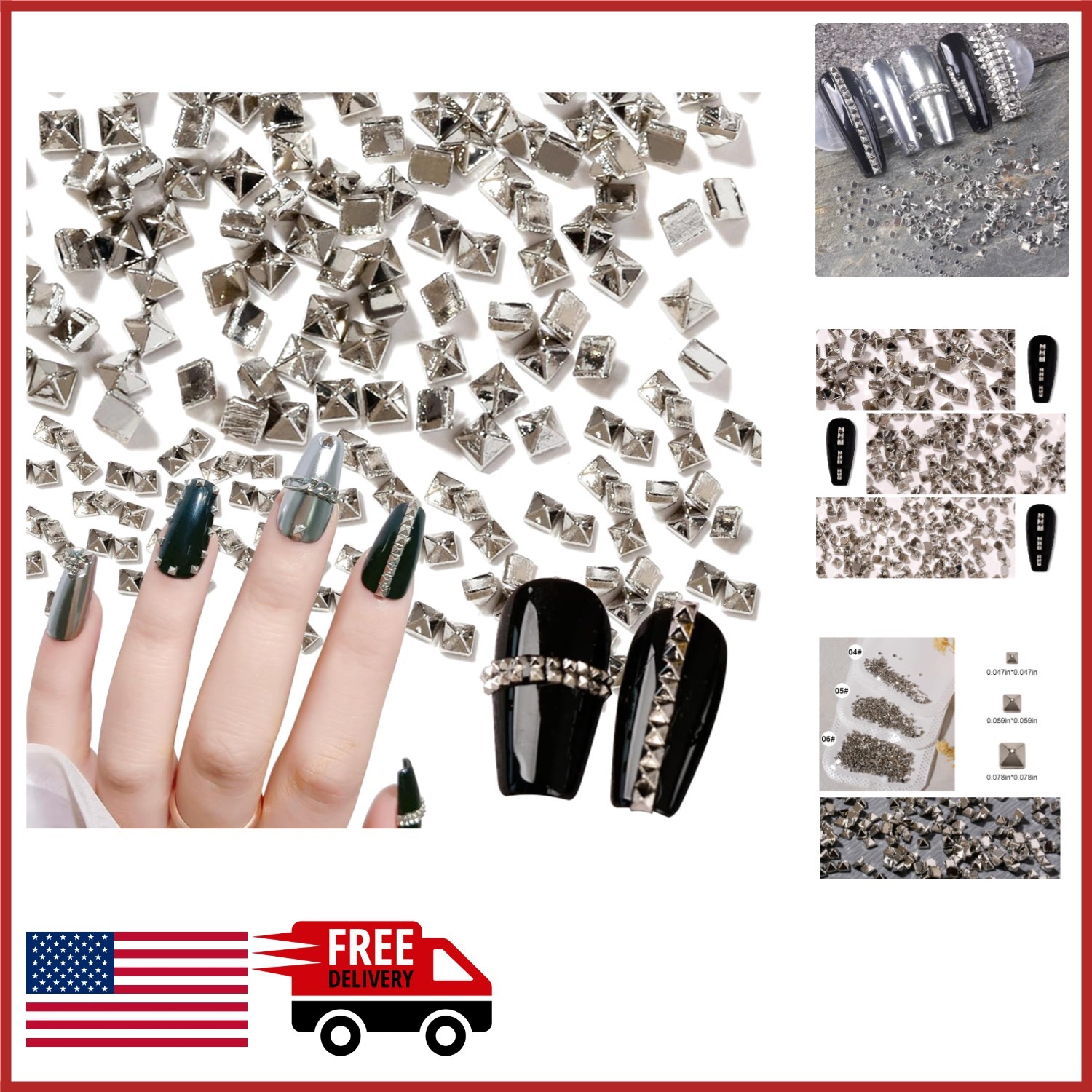 Reusable Silver Pyramid Nail Studs 600 Count for Creative Nail Art Projects