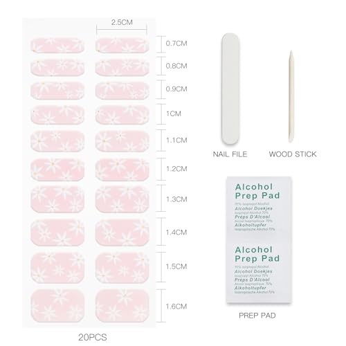 Gel Nail Stickers Cream Pink White Flower Semi Cured Gel Nail Strips Wraps