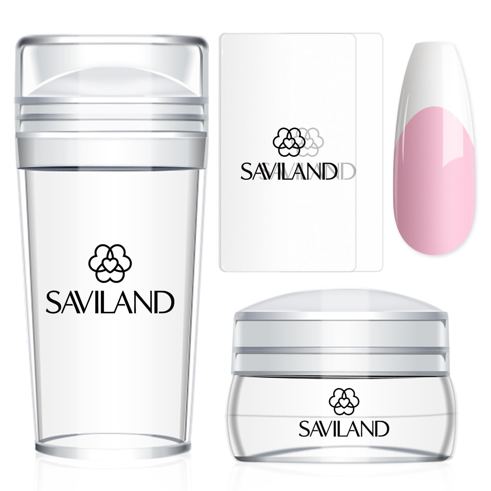 Saviland French Tip Nail Stamp: 4PCS Nail Art Stamper Kit Clear Silicone Nails S