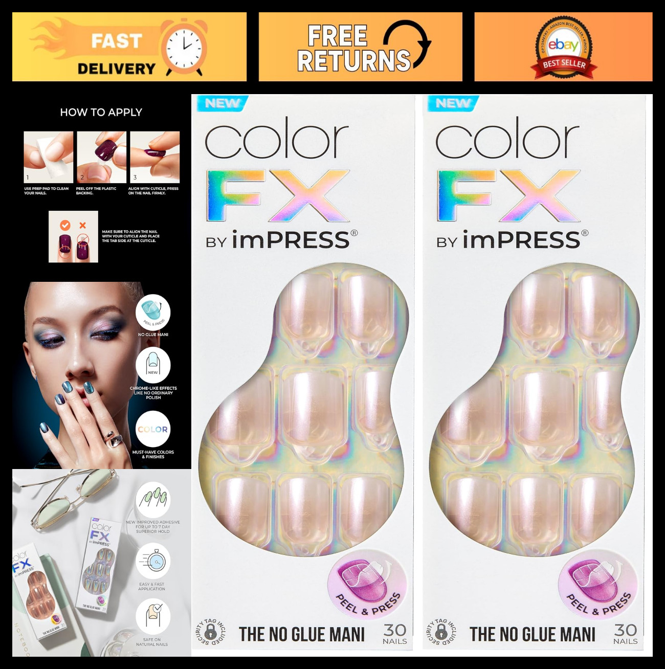 Press On Nails Solid White Short Squoval, 30 Fake Nails, 10-Day Hold, Nail Kit