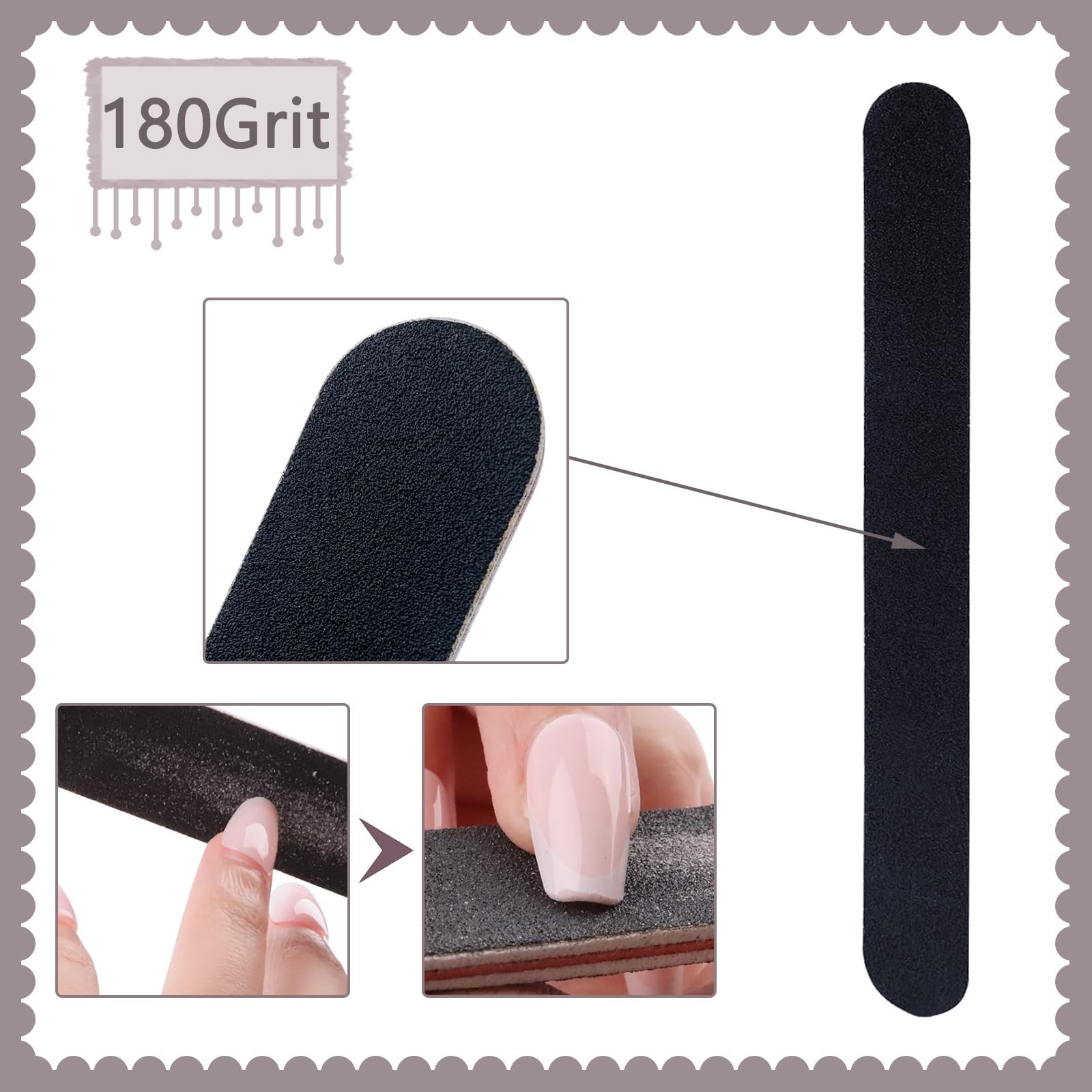 60 Pack Nail Files, Black 100/180 Grit Double Sides Emery Boards Nail File, R…