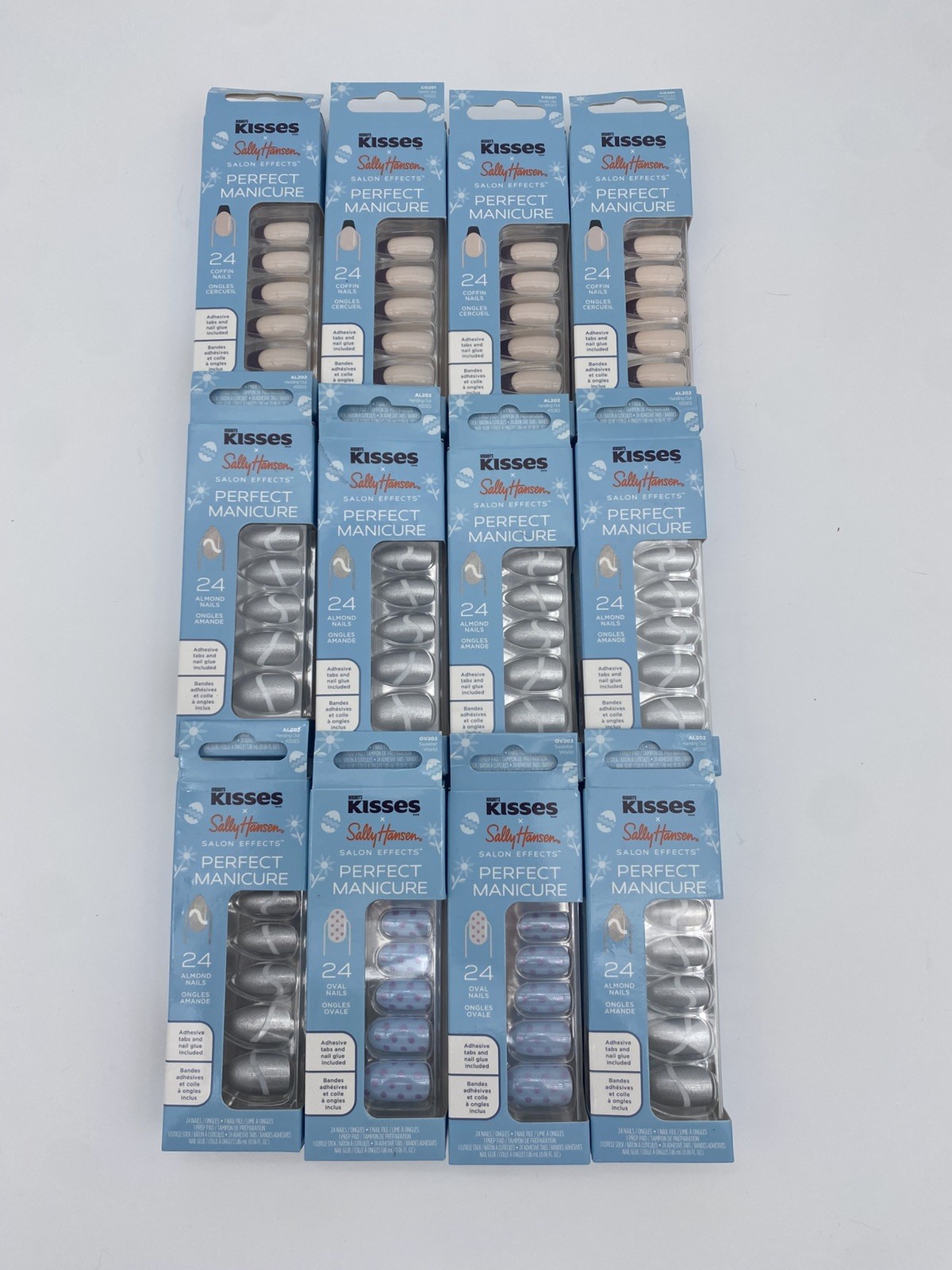 LOT OF 12 SALLY HANSEN PERFECT MANICURE PRESS ON NAILS HERSHEYS KISSES 3 STYLES!