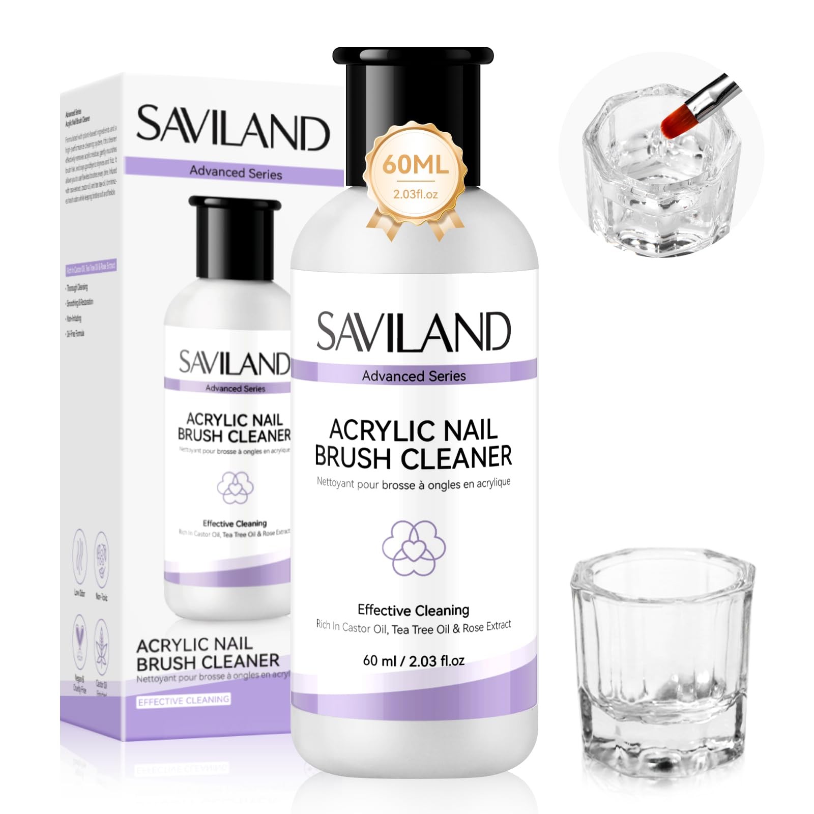 SAVILAND Acrylic Nail Brush Cleaner and Conditioner Restorer, 2 oz / 60 ml | …