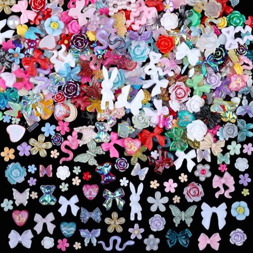 300 Pieces 3D Mix Assorted Resin Nail Charms Hollow Pearl Heart 300pcs-colorful