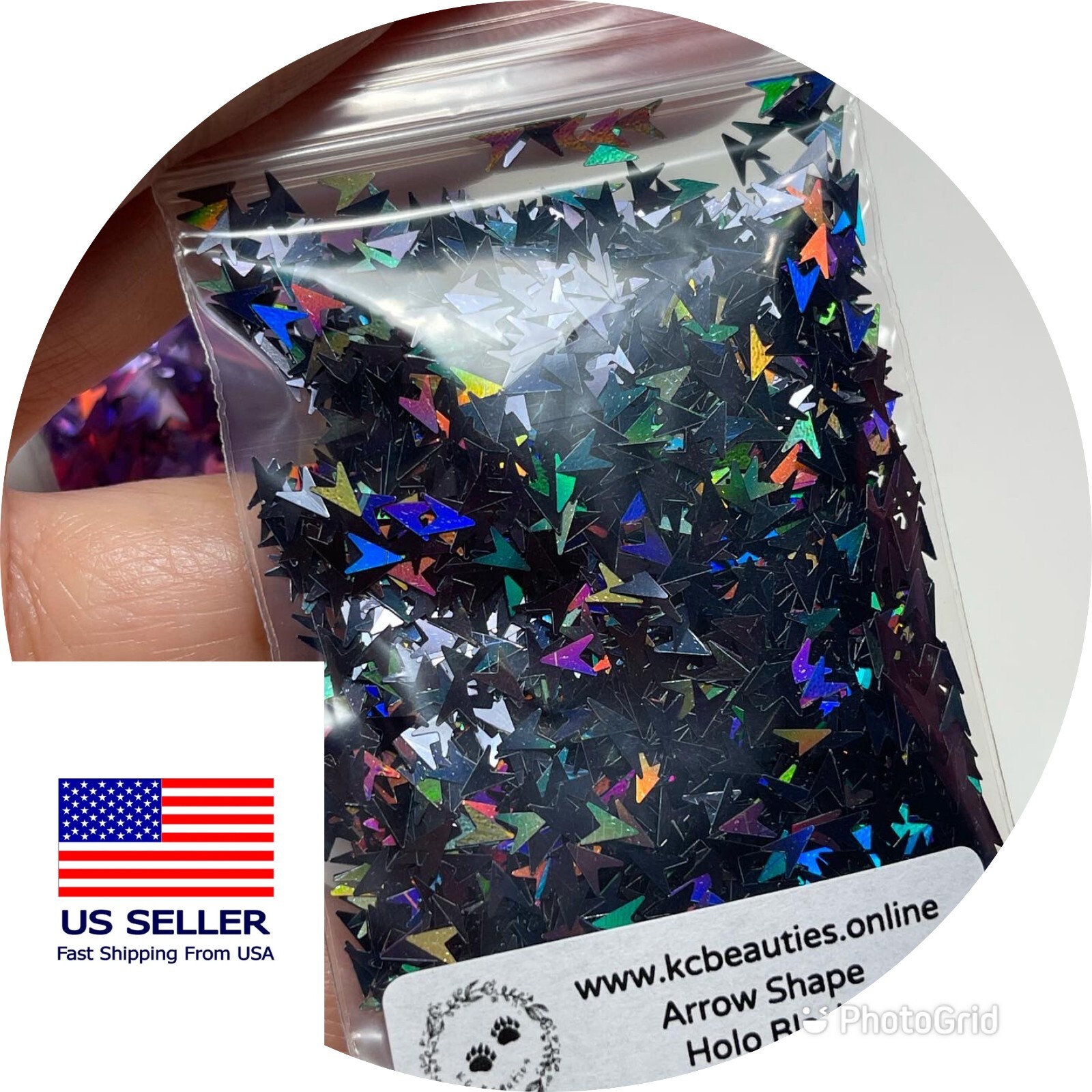 1OZ Solvent Resistant HOLOGRAPHIC BLACK ARROW Shape Glitter Epoxy US Seller