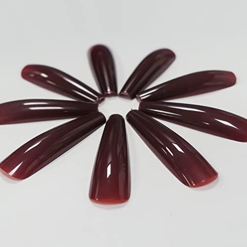 Long Press on Nails Full Cover Extra Long XXXL Glossy Coffin Press on Burgundy