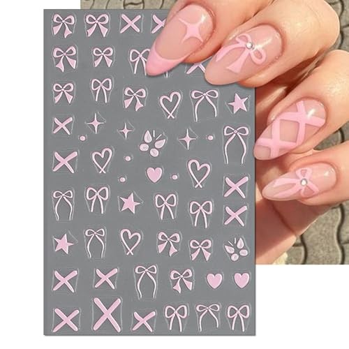 Bow Nail Art Stickers – Valentines Day Pink Heart Bow Self-Adhesive Bow&Heart