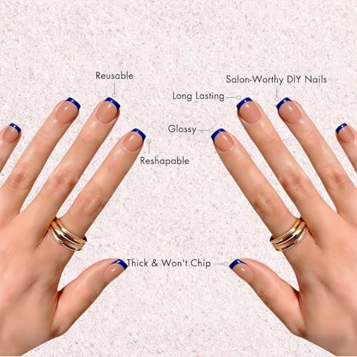 Short Press On Nails – Square French Tip – Royal Blue