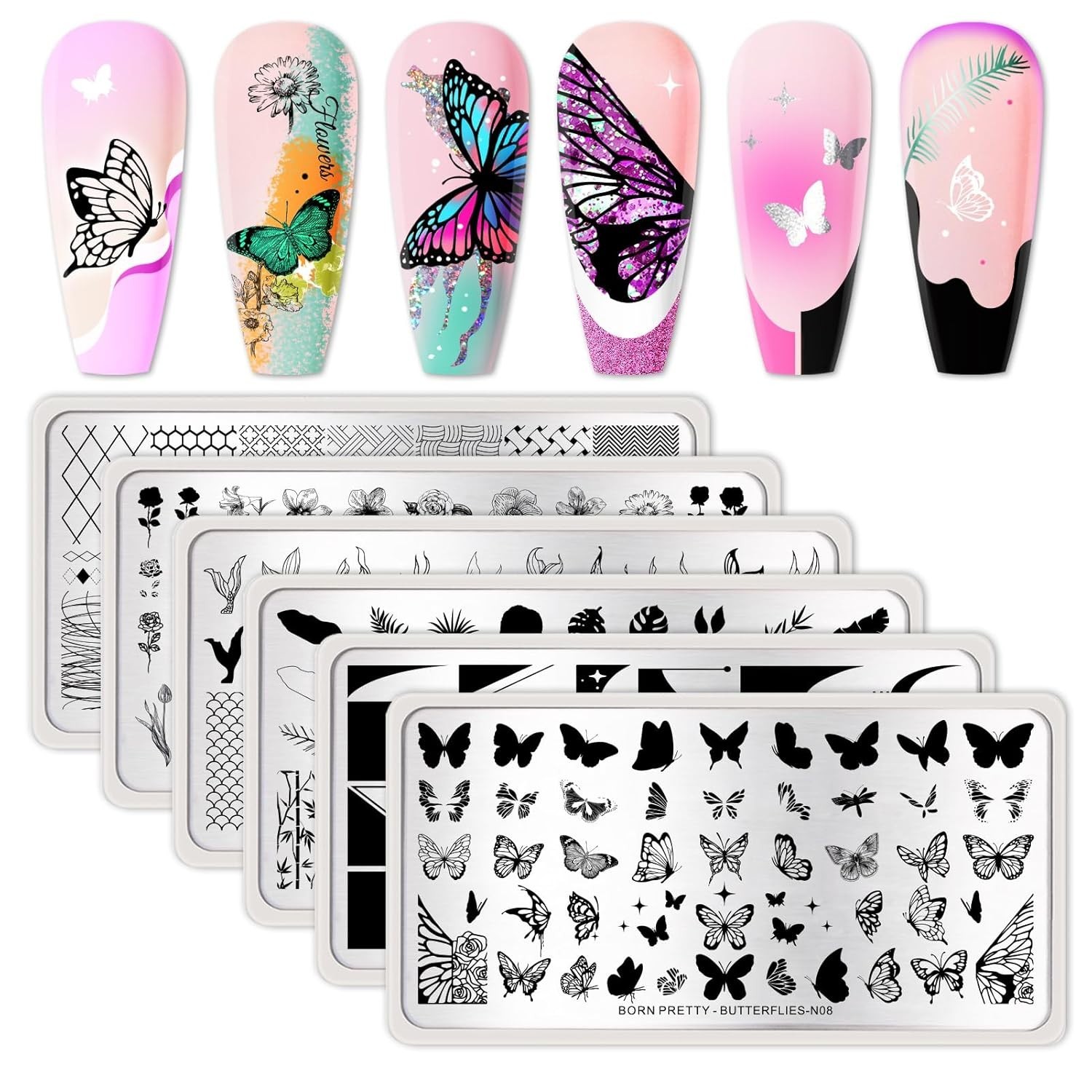 Nail Stamping Plates Set Nail Art Image Plates Plaid Flowers Leaves Geometric…