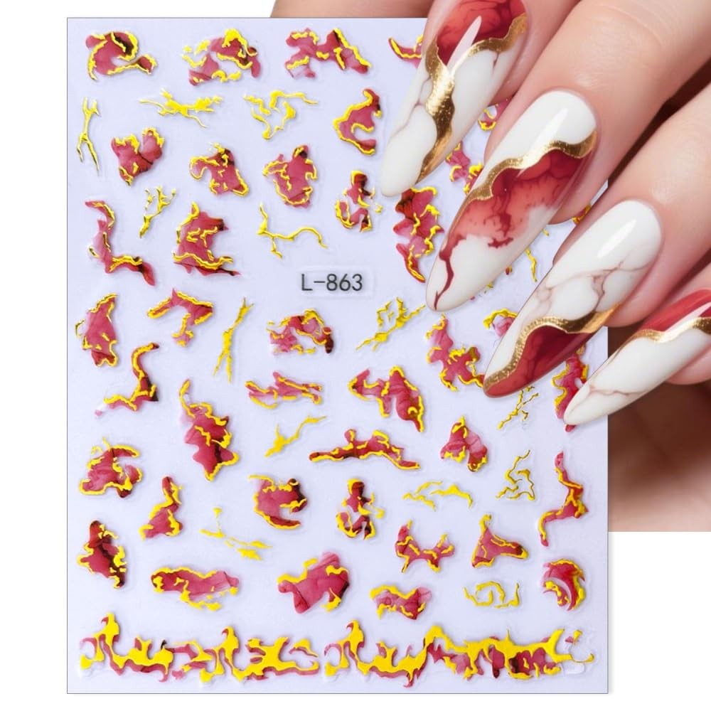 Gold Nail Stickers Colorful Wave Line Nail Decals Marble Nail Designs Ribbon …