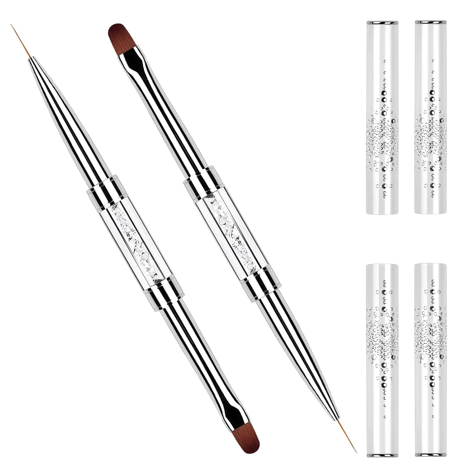 2Pcs Professional Hard Gel Nail Brushes, Dual-Ended Builder Gel Brush Set with R