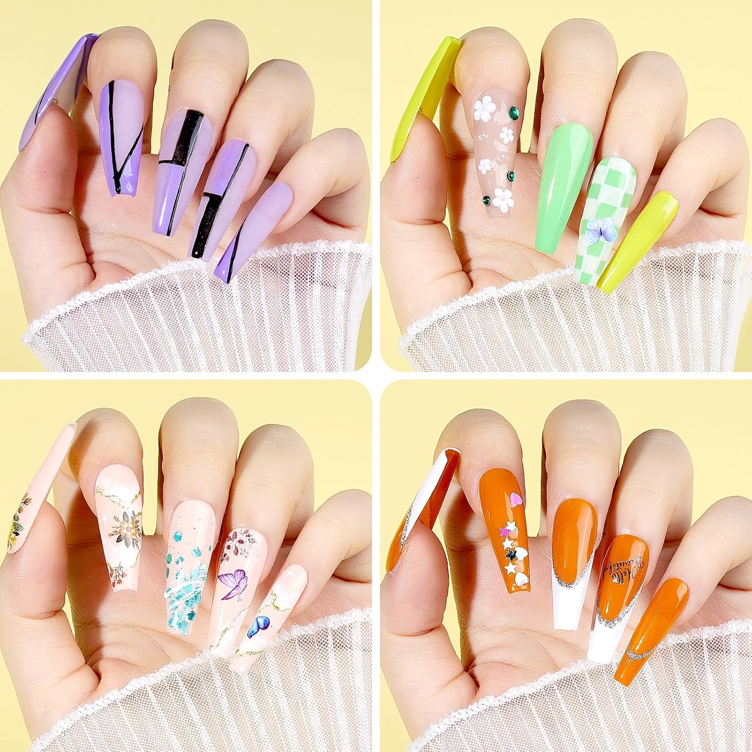 Teenitor Press On Nail Kit: Coffin Tips, Brushes, Glitter & Rhinestones