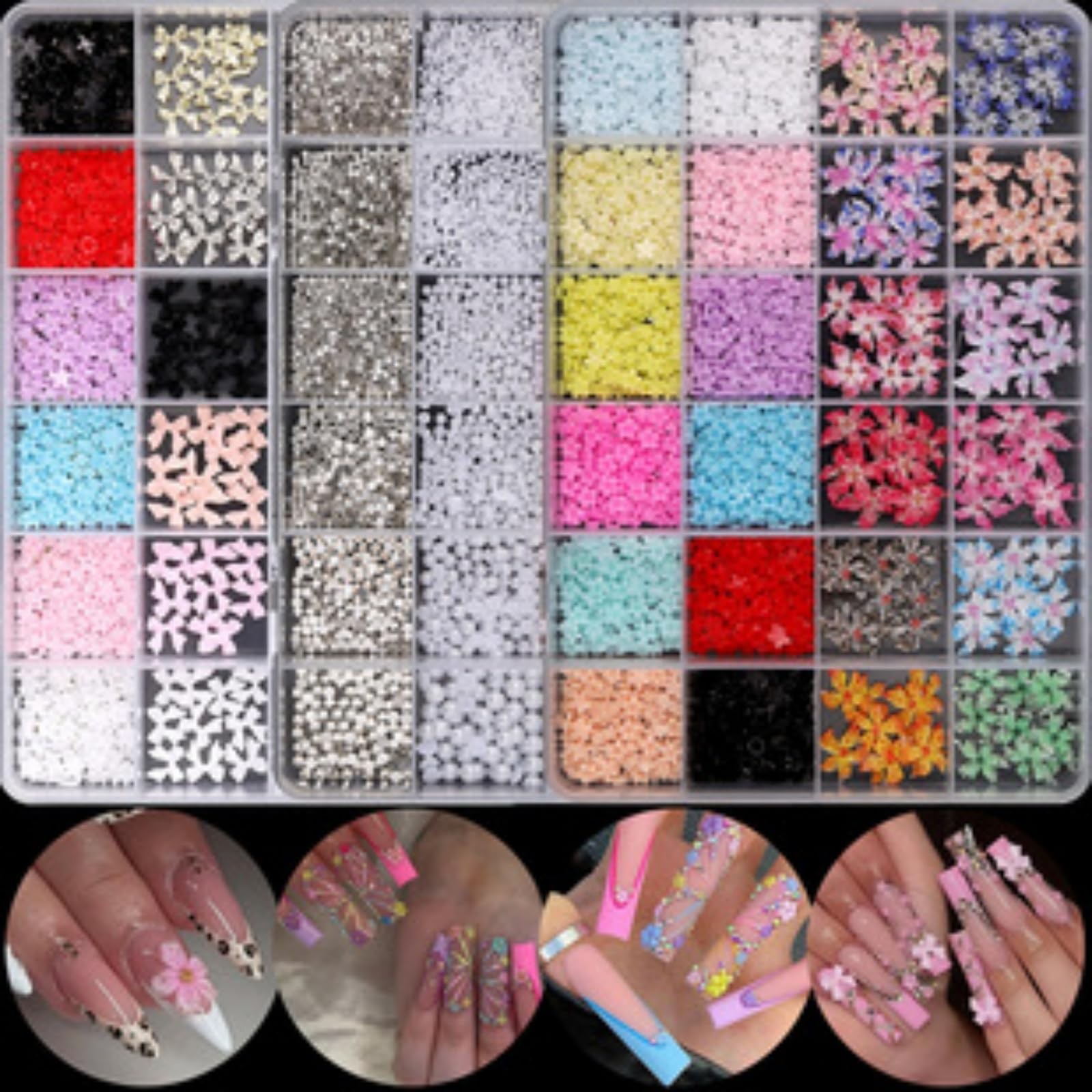 1 12 Styles Flower Petal Nail Charms 3D Resin Pink Bow Nail Gems Cute Silver …