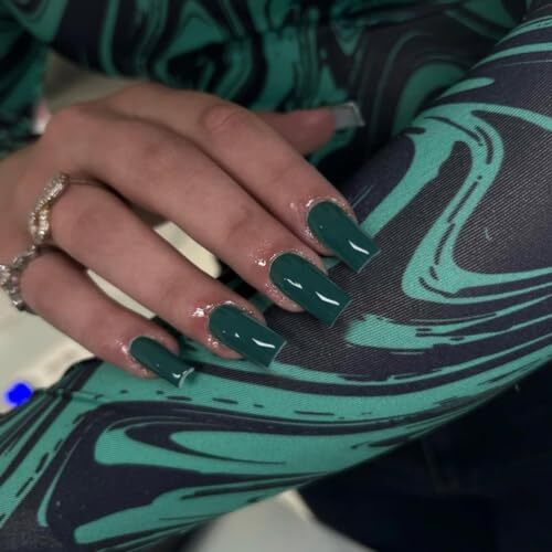 Spring Nails Dark Green Press on Nails Medium Long Square, Solid Color green