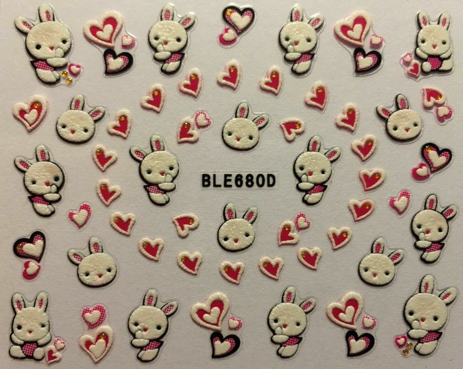 Nail Art 3D Decal Stickers Bunny Hearts Easter Bunny Rabbit Valentines BLE680D