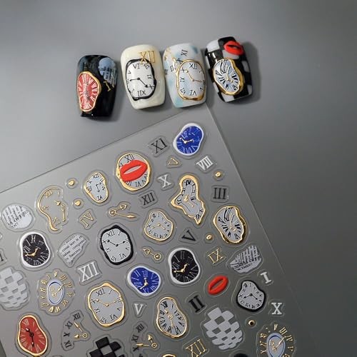 Vintage Nail Art Stickers 5D Embossed Nail Decals with Gold Timepiece Clock