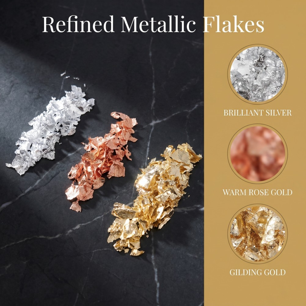 3pcs Metallic Foil Flakes, Imitation Gold 5 Gram Bag, Metal Leaf Foil