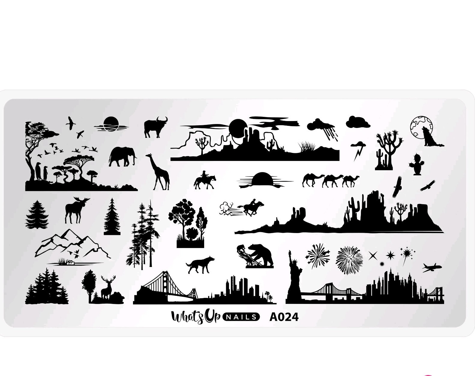 Whats Up Nails A024 Backlit Scenery Nail Stamp Plate City Safari Animals Dessert