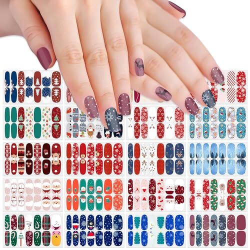 20 Sheets Christmas Nail Polish Stickers Full Nail Wraps for Christmas Style3