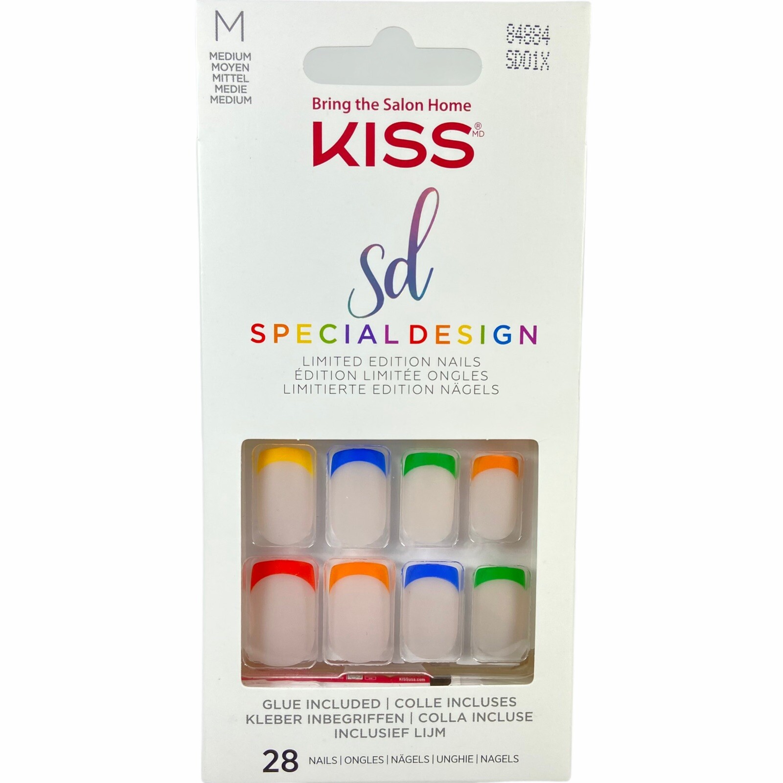 Kiss Nails Special Design Press Glue Manicure Medium Matte French Rainbow Pride