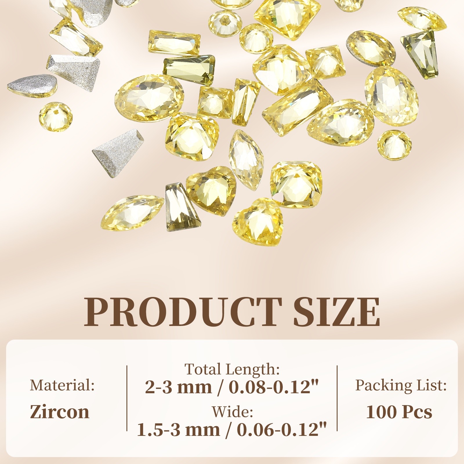 100pcs Shiny Zircon Rhinestones 2-3mmm Multi-shape Diamonds, Transparent Yellow