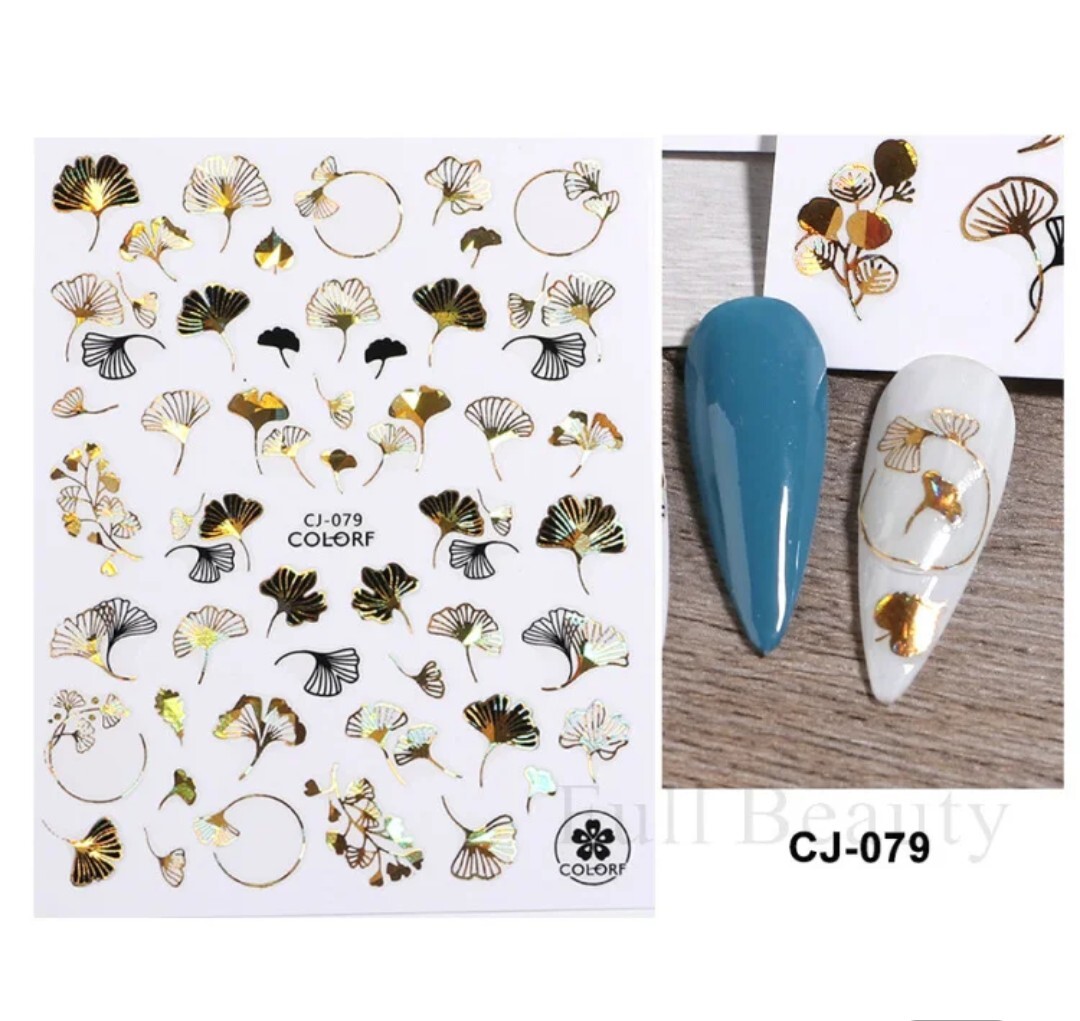 Nail Art Stickers Transfers Self Adhesive Leaf Plant Gold Golden Stickers CJ 079