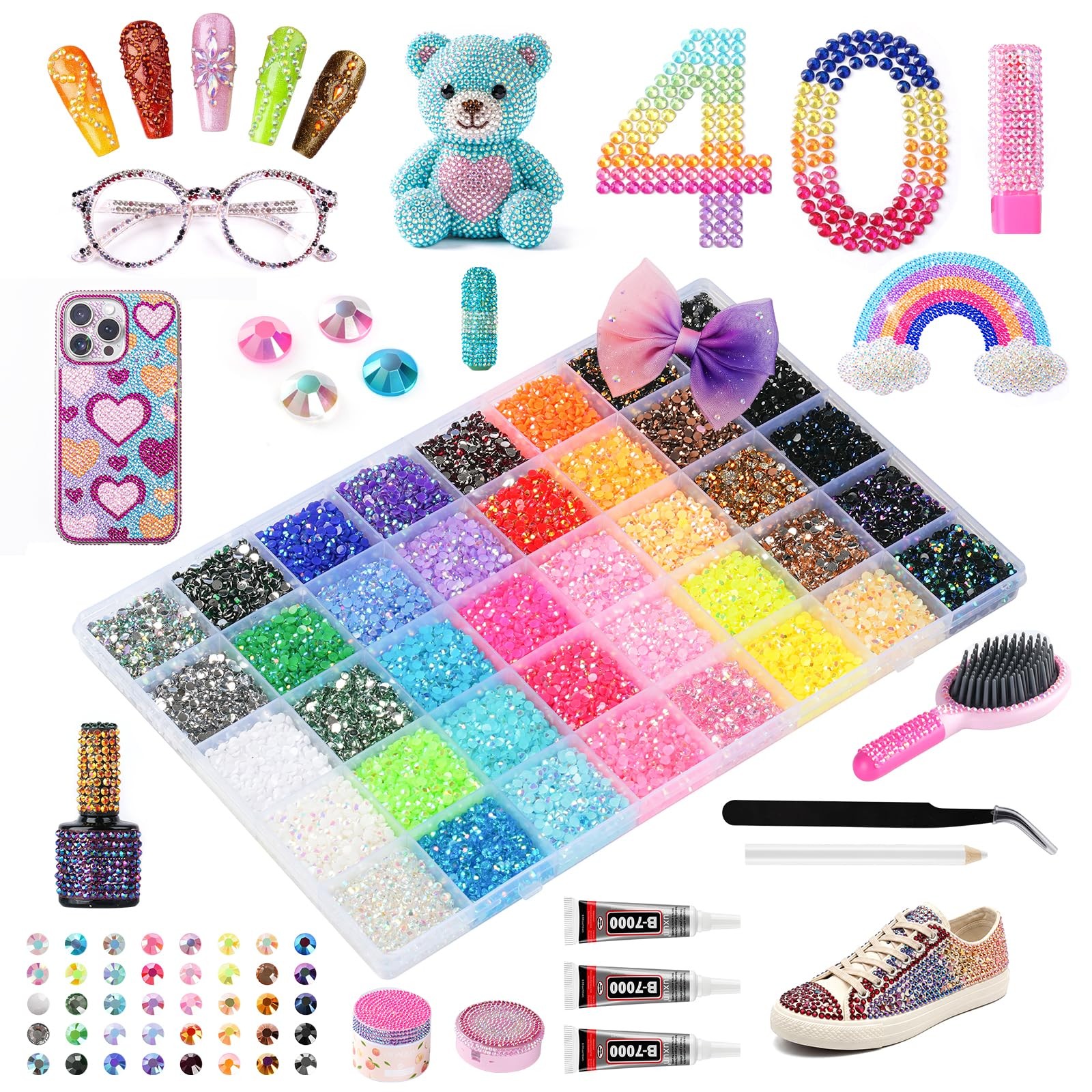 18000Pcs 40 Colors Resin Jelly Rhinestones Kit, 4mm Flatback Rhinestones with…