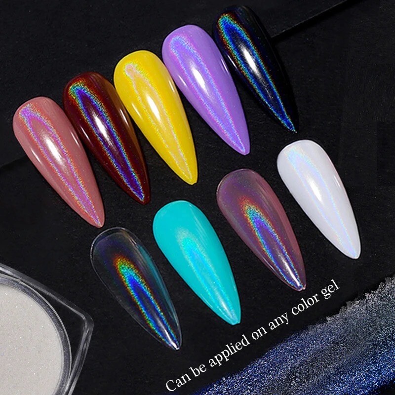 White Holographic Nail Chrome Powder Transparent Effect Clear Unicorn Rainbow