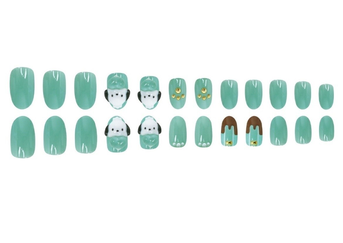 Sanrio Pochacco Press-On Nails 24 Tips Reusable Kawaii Gradient Nail Art NEW