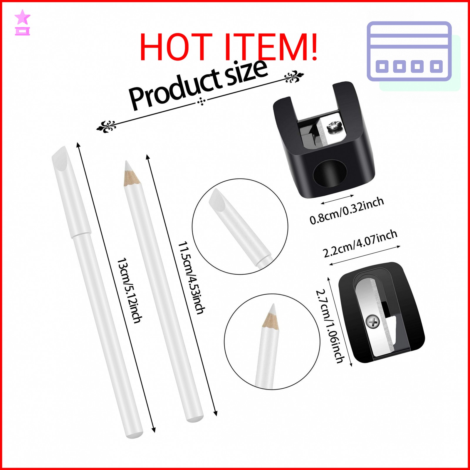 Maitys 2 Pieces White Nail Pencil and Pencil Sharpener Set, 2 In1 Nail Whitening