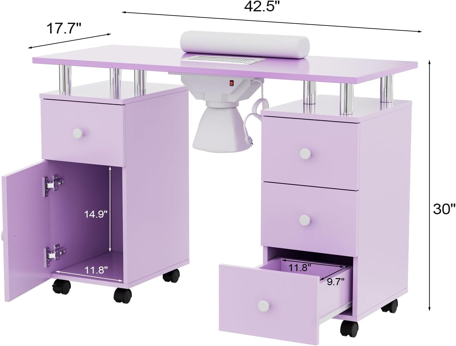 Manicure Table Nail Desk Nail Table Station Makeup Storage with Wrist Cushion