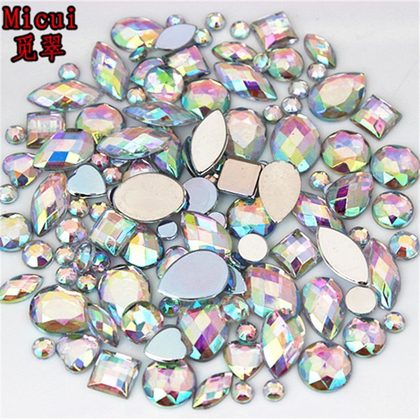 Mixed Shape Acrylic Bead 300pcs Non Hotfix Flatback Gem Beads 3D Nail Art Stones