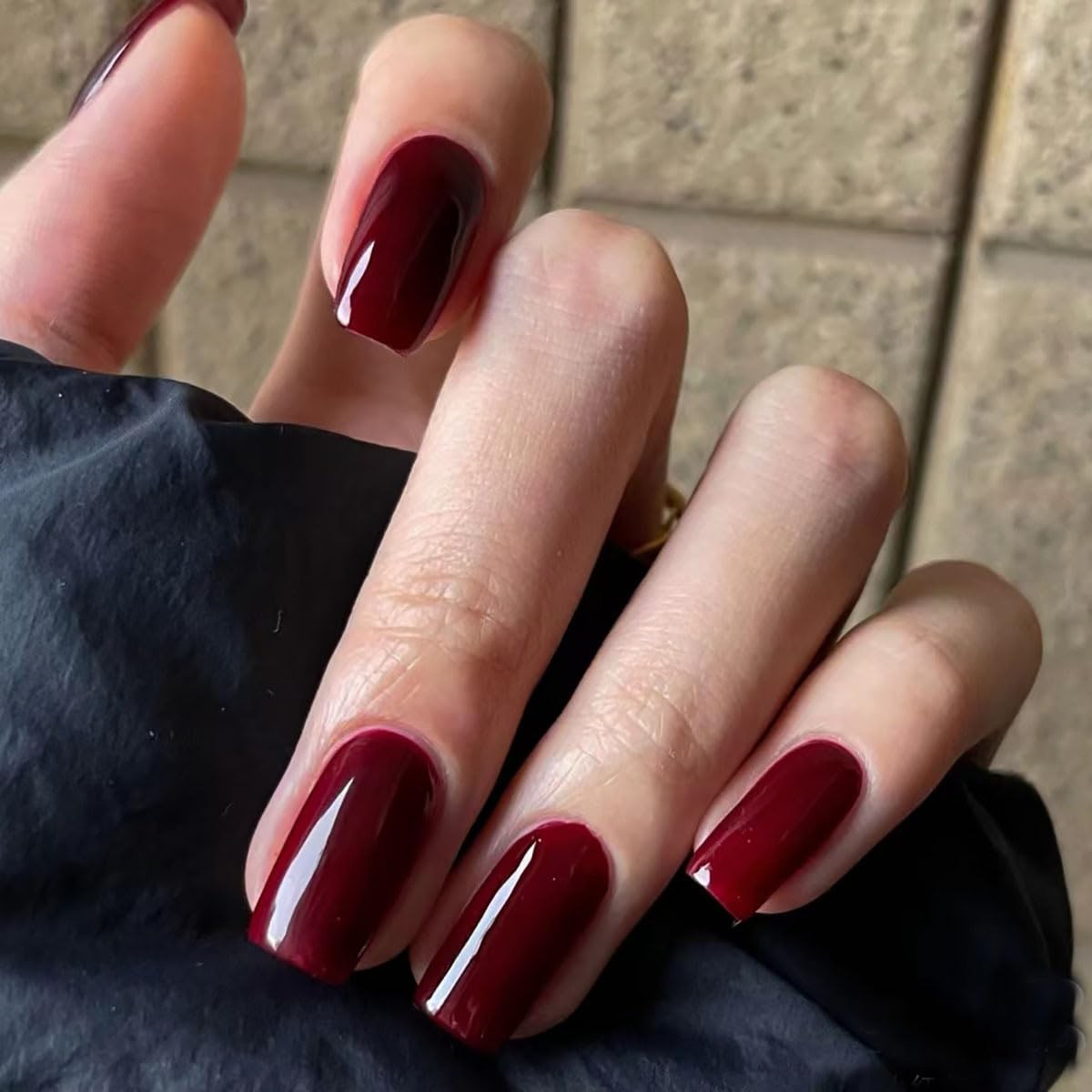 Glossy Dark Wine Red Press on Nails,Short Squoval False Nails,Beauty Solid Co…