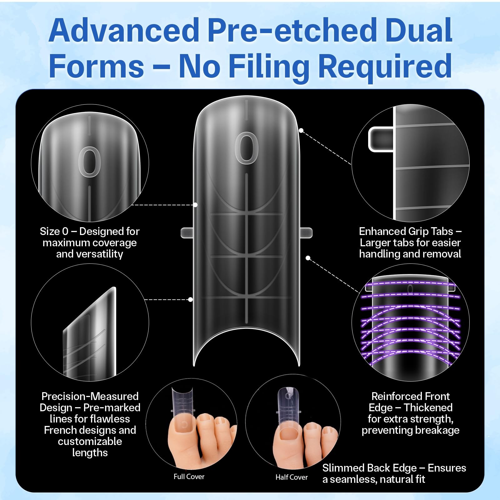 Straight Polygel Dual Clear Wide Toe Nail Forms for Poly Gel Extensions, Larg…