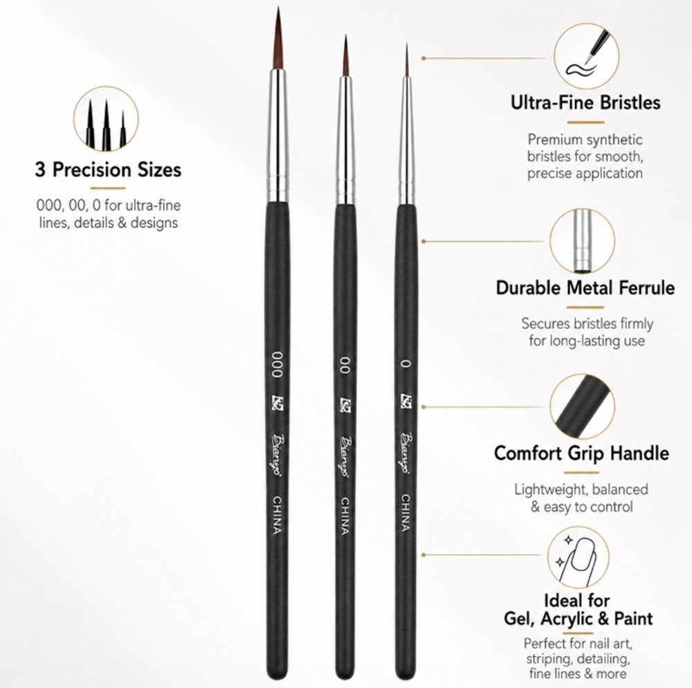 3-Piece Nail Art Tool Set Nail Art Pen UV Gel Dotting Tool Fine Liner Brush Kit