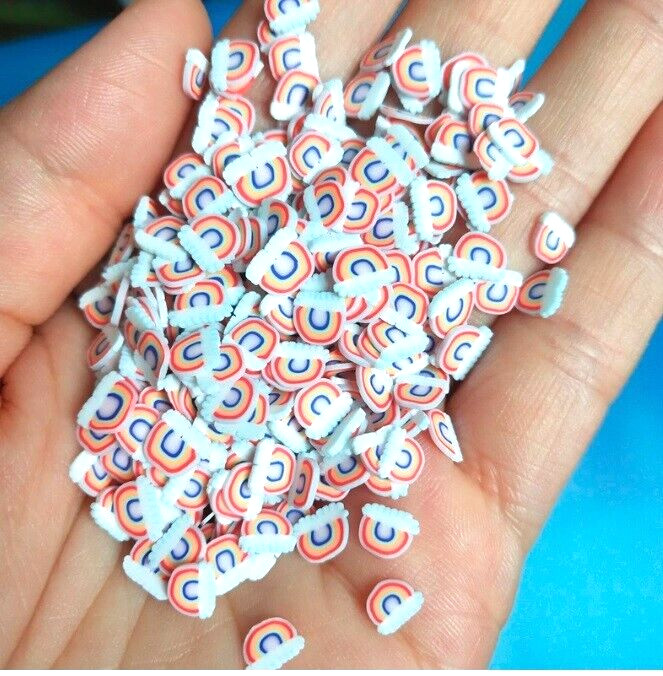 10 x Rainbow Clouds Nail Fimo Polymer Clay Slices Nail Art Tips Manicure