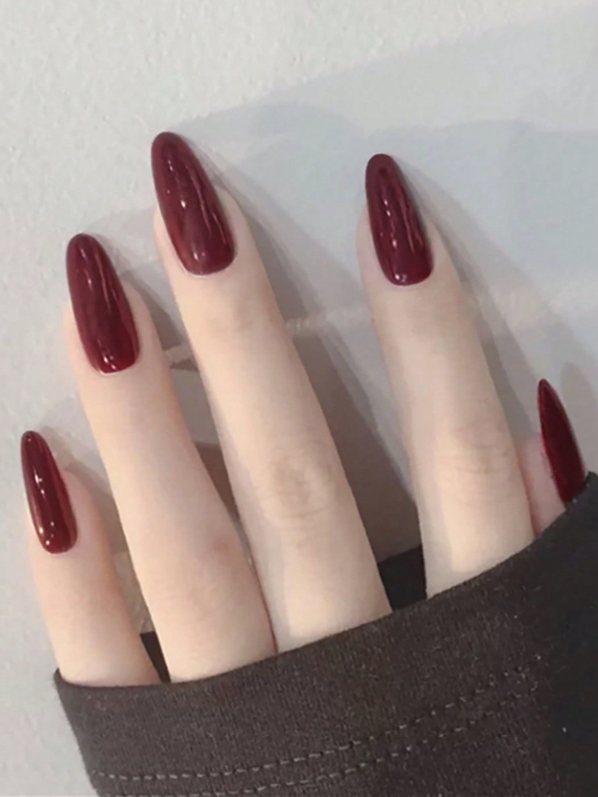 24pcs Long Coffin Burgundy Solid Glossy Plain Fake Nail False Nails Press On