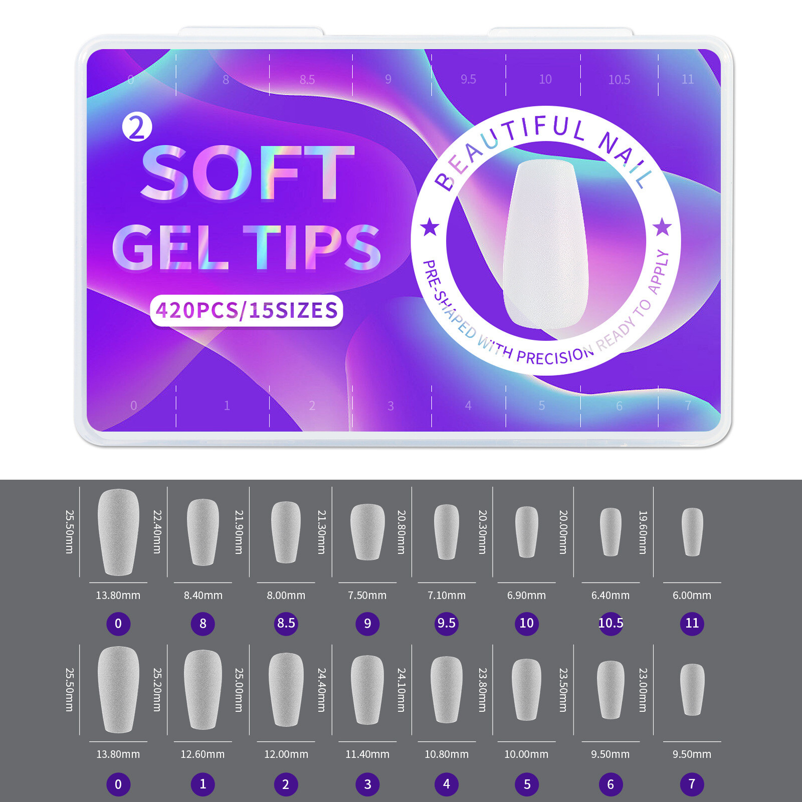 Matte Soft Gel Full Cover Nail Tips 420 Pcs Acrylic Fake Nails Oval Coffin DIY