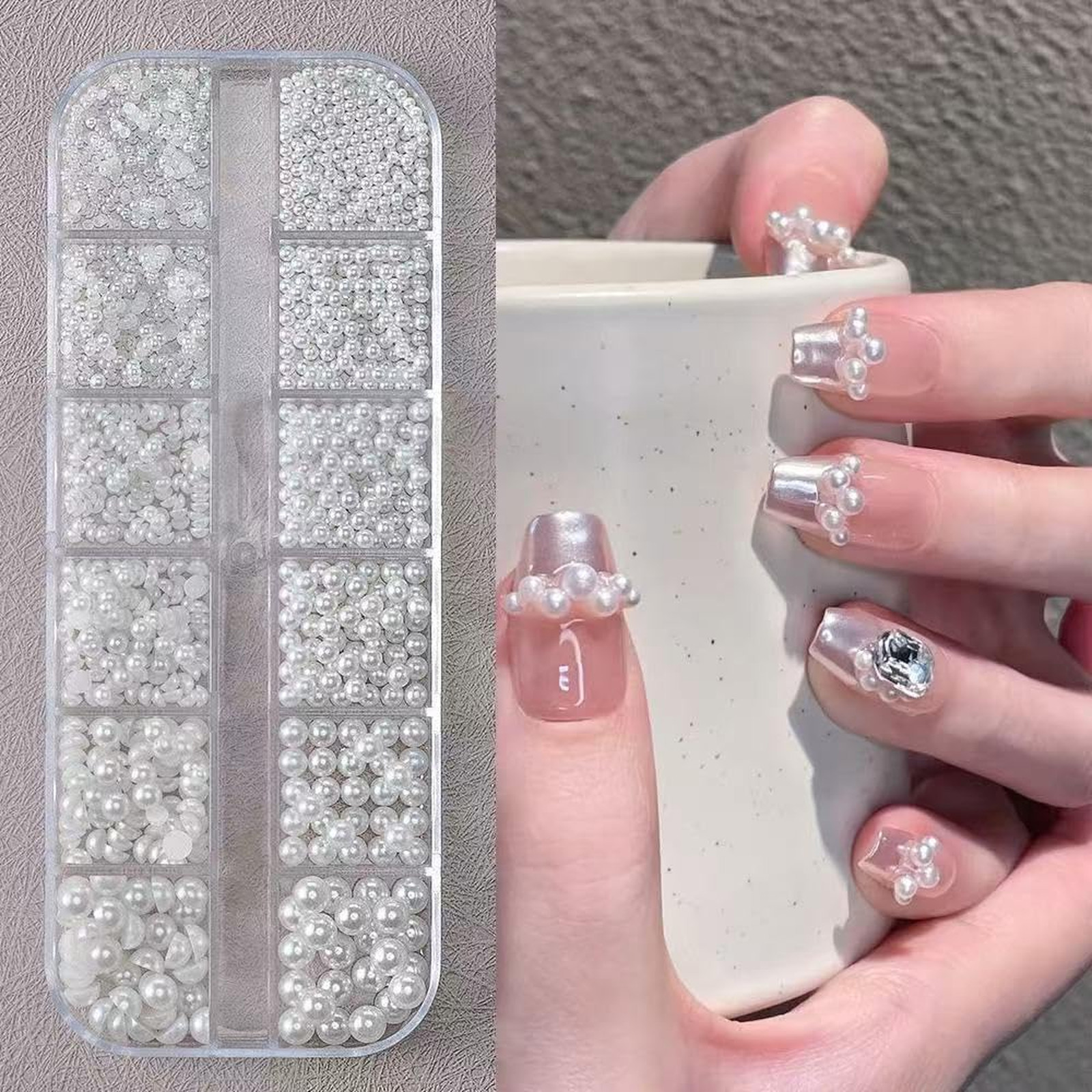 24Grid Colorful Nail Art Rhinestones Pearls Set 3D Flatback Crystals for Acrylic