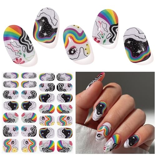 Semi Cured Gel Nail Strips | 28 pcs Gel Nail Strips Work with Any UV Iridescent