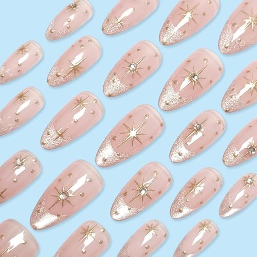 French Tip Press on Nails Almond Fake Nails Silver Glitter False Medium Style 8