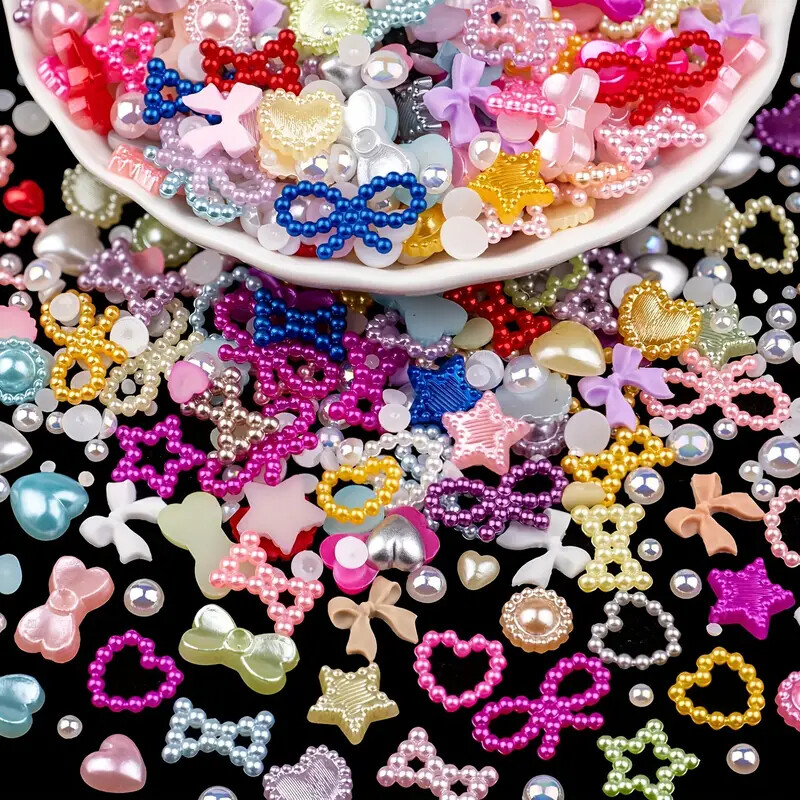 100 pcs Sparkling Acrylic Nail Charms – Butterfly, Bear, Flower, Heart MIX