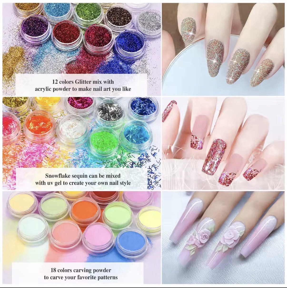All-In-1 Acrylic Nail Kit Acrylic Nail Set Professional Colored Acrylic Nail