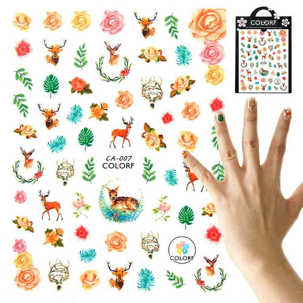 Nail Art 3D Decal Stickers Rabbit Cat Deer Flower Fruit Totoro NS30