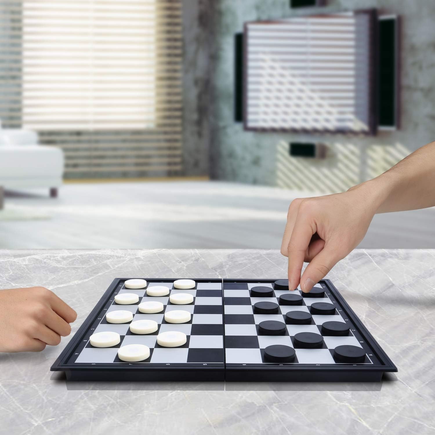 Magnetic Travel Checkers Board Game Set with Folding Family…