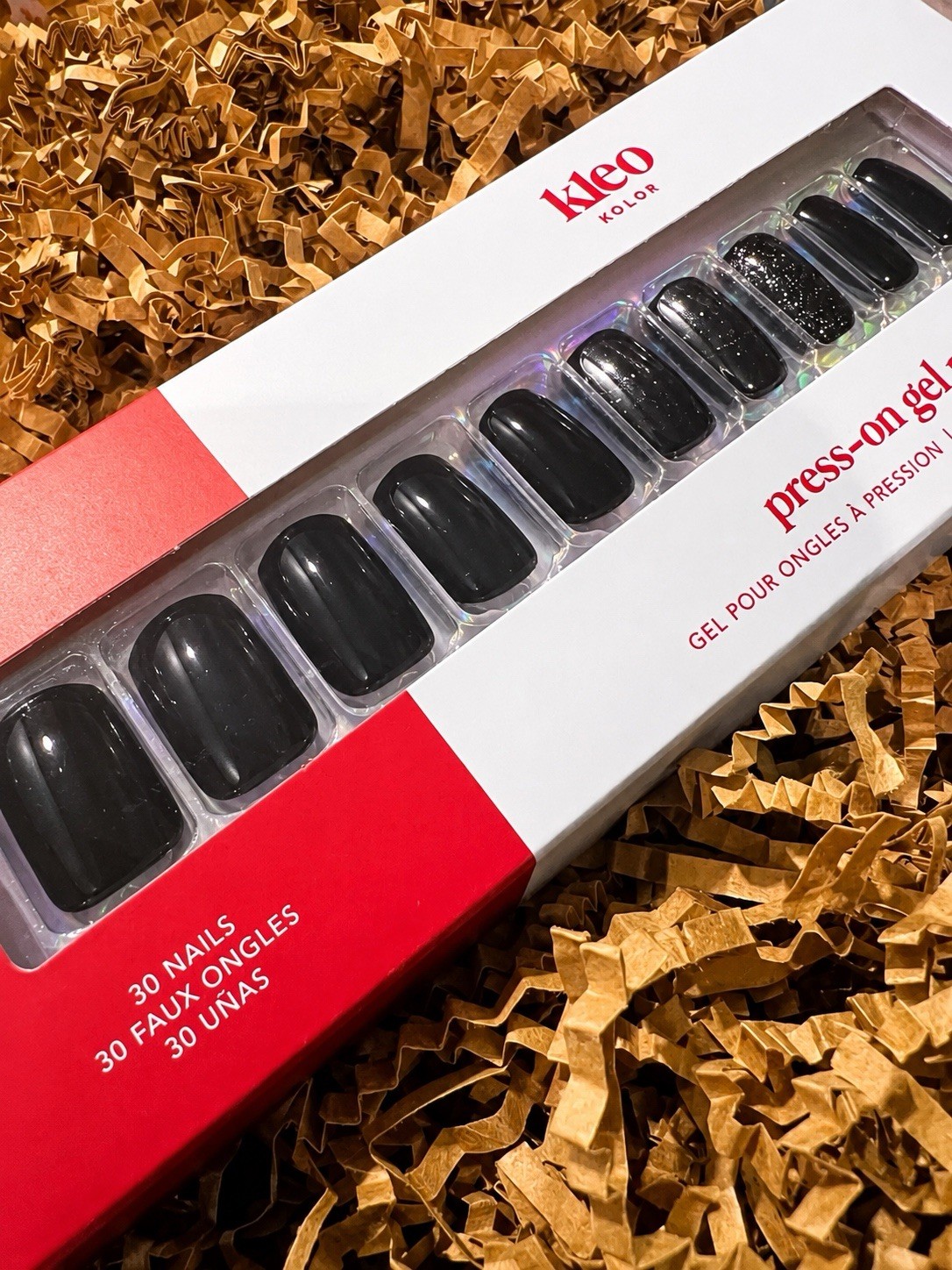 Kleo Kolor 30 Press-On Gel Nails~Blacklisted~Chrome/Gloss/Glitter~Long Square