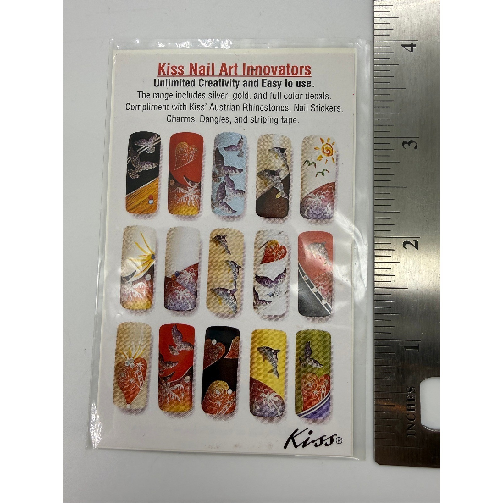 Vintage 1998 Kiss Nail Art Tropical Nights Decals Palm Tree Dolphin Glitter 90s